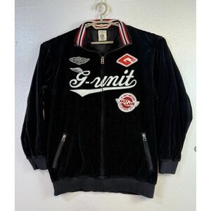 Vtg Y2K G-Unit Track Jacket Mens Sz L Black Velour Heavy Weight 50 Patches